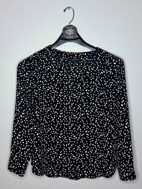 Banana Republic Black Long-Sleeve Polka Dot Blouse